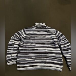 Talbots Navy Light Blue Striped Turtleneck Sweater Preppy Minimalist